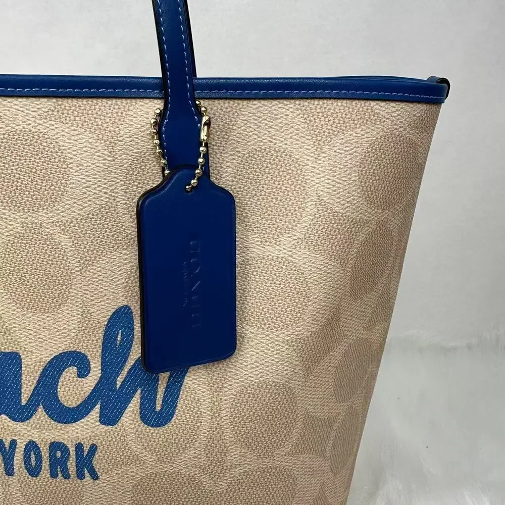 Coach City Tote Bag Signature Canvas W Coach Graphic Sand/Pacific Blue CY705 NWT